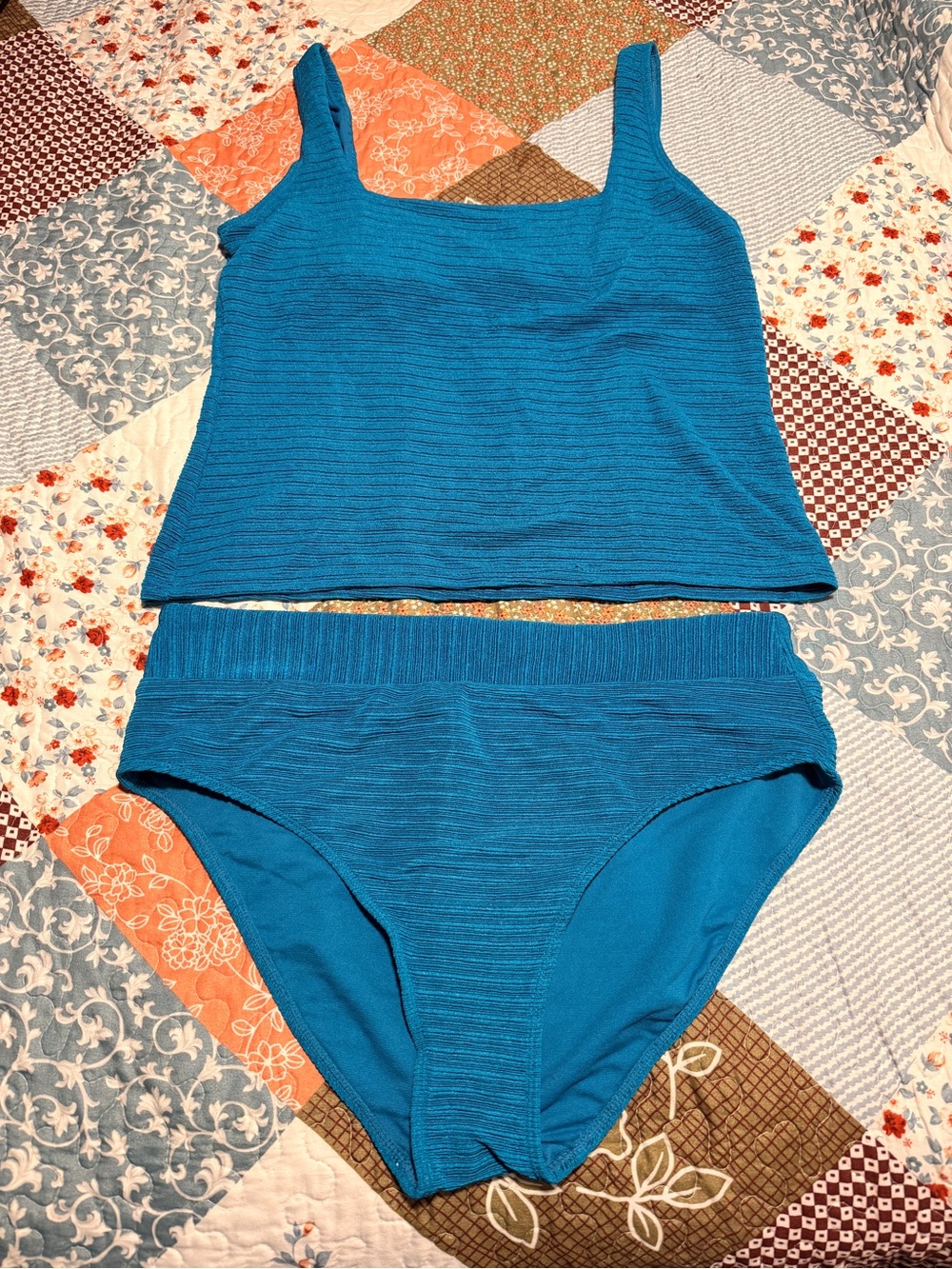 Time and Tru Blue Textured Tankini Swimsuit Set Women’s Large 12-14